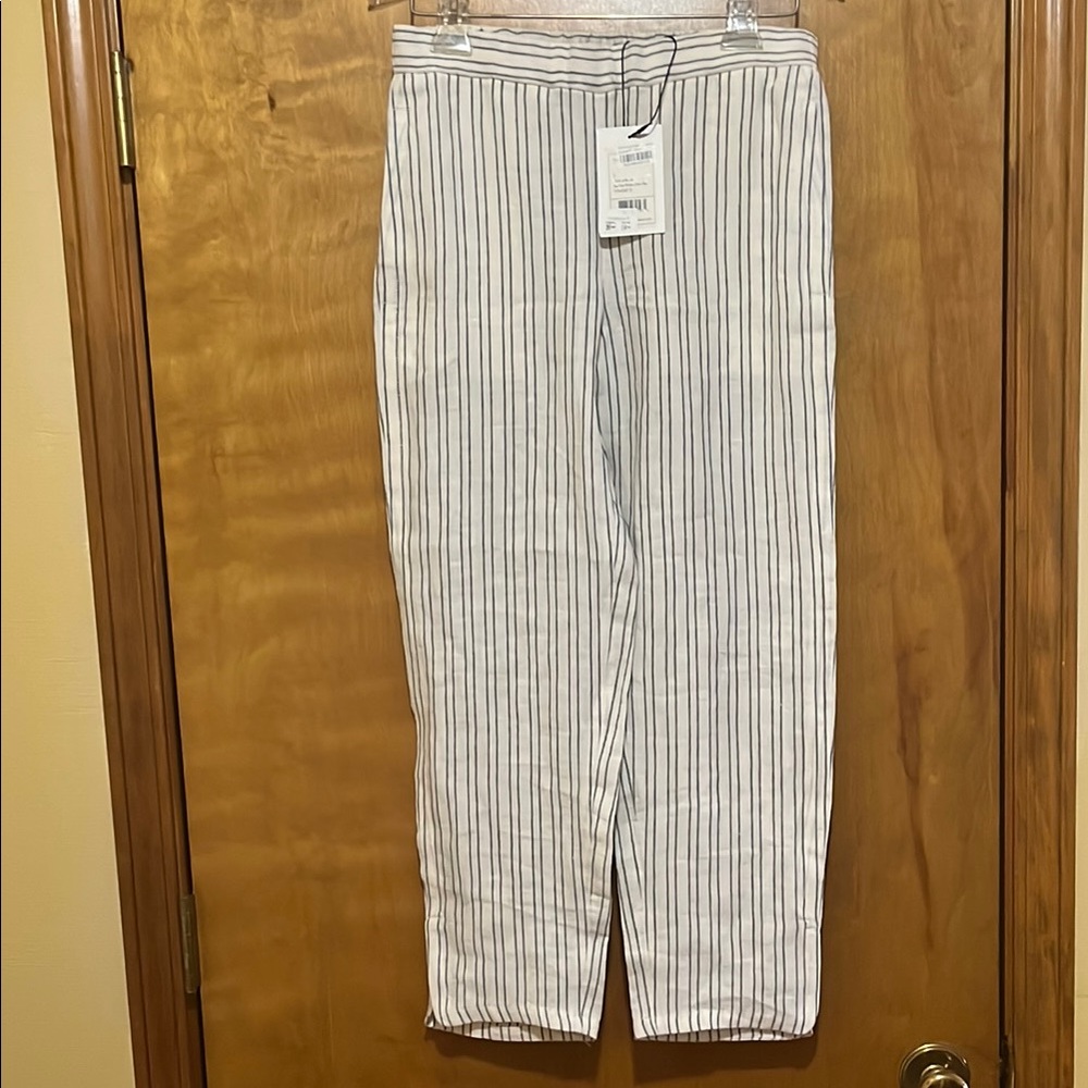 NWT Theory White/Blue Narrow Stripe Pull Up Linen Pants